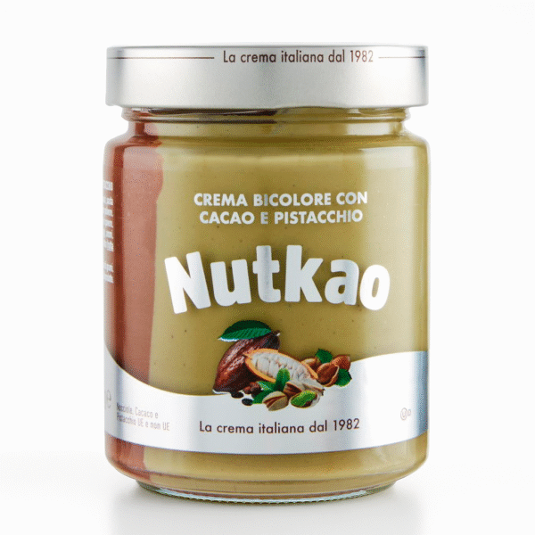 Nutkao Crema Bicolore Cacao e Pistacchio 330 g – Crème à tartiner italienne cacao et pistache